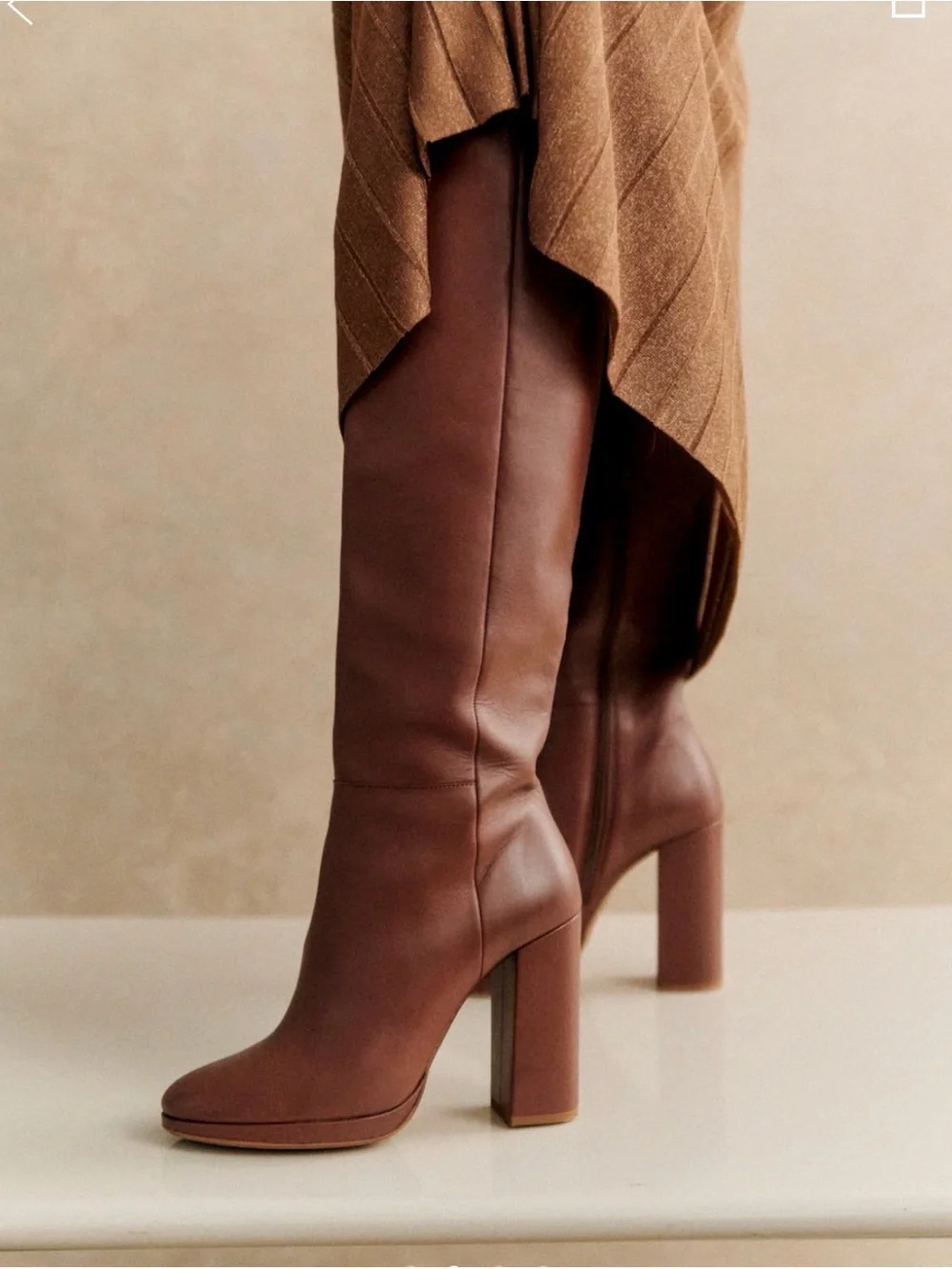 Sézane Apolline Thigh High Brown Leather Boots